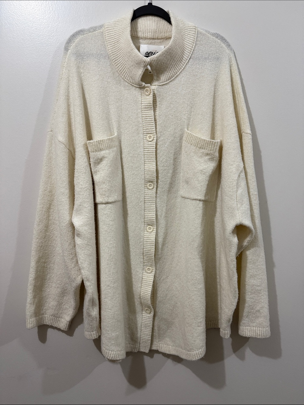 Aerie Unreal Ivory Button-Front Pocket Cardigan Size XXL